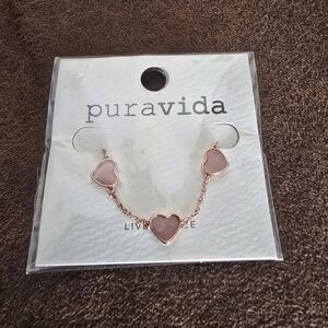 Pura Vida Rose Gold Necklace with Pink Enamel Heart Charms